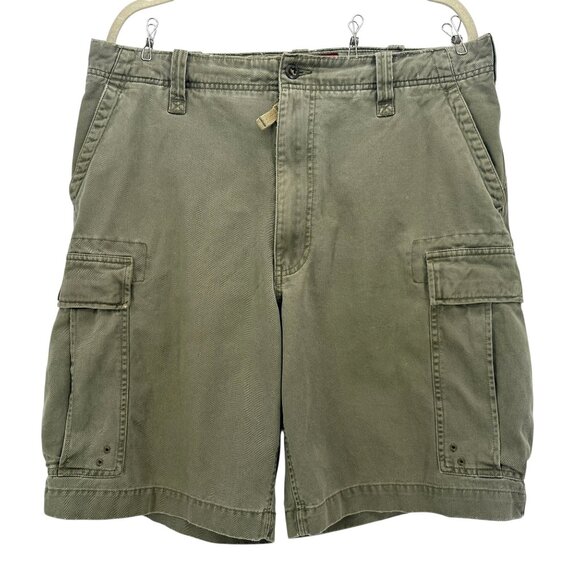 Vintage Abercrombie & Fitch Mens 34 Cargo Shorts Distressed Green Snap Button - Picture 1 of 5